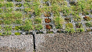 Nahaufnahme von einem Parkplatz in dem wasserdurchlässige Oberflächen hergestellt wurden