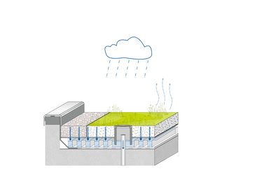 Funktionsschema eines Retentionsgründachs Bild: BUKEA/Naumann Landschaft