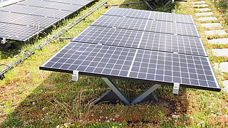 Ein begrüntes Dach auf dem Photovoltaikanlagen angebracht wurden.