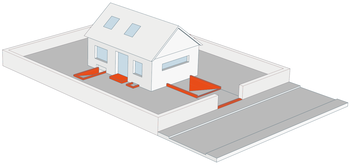 Es wird schematisch dargestellt wo Aufkantungen für gewöhnlich von nutzen sein können: An Garageneinfahrten, Lichtschächten und Hauseingängen.