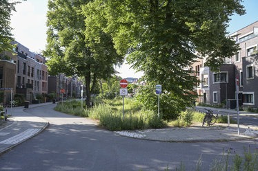 Die grünen Mulden erfüllen nicht nur ihren technischen Zweck, sondern erhöhen auch die Aufenthaltsqualität im Viertel
